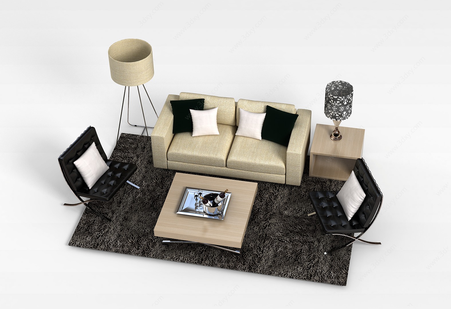 现代米色组合沙发3D模型