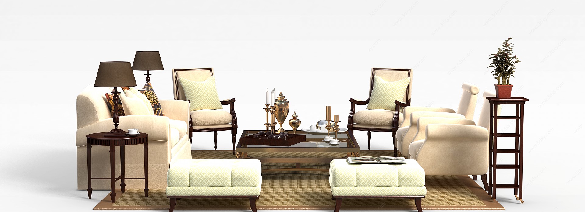 现代精品布艺沙发茶几组合3D模型