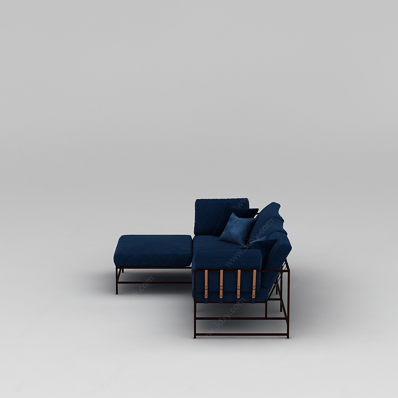 蓝色宜家可折叠布艺沙发3D模型