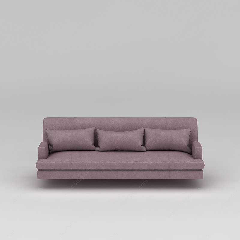 紫色布艺三人沙发3D模型