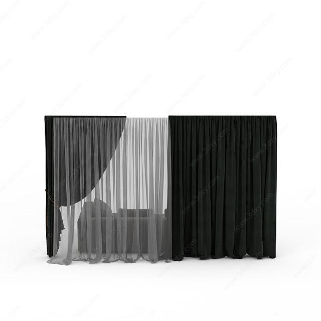 黑色布艺沙发窗帘3D模型