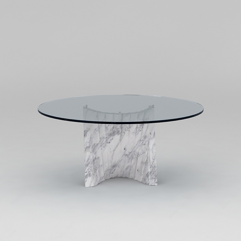 创意圆形钢化玻璃桌3D模型