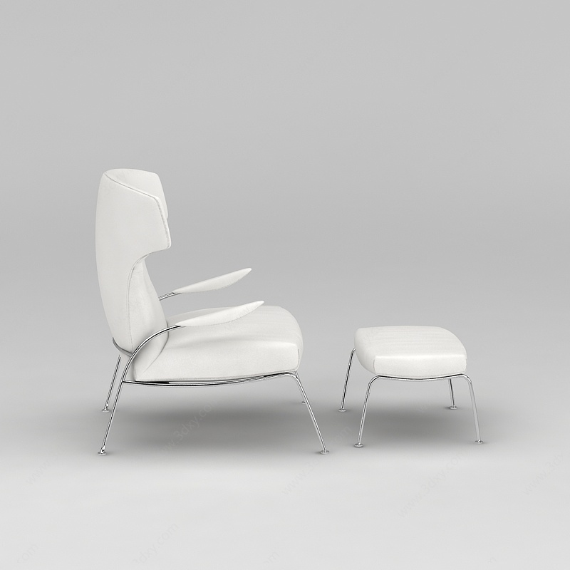 时尚白色休闲椅脚凳套装3D模型