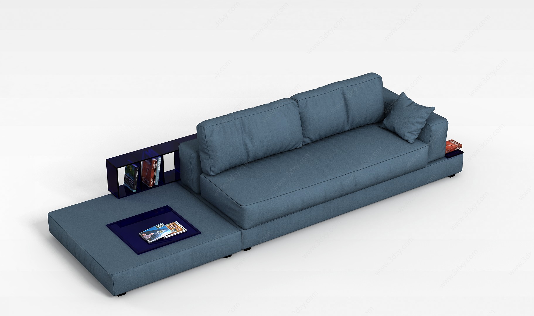 深蓝色布艺软靠沙发3D模型