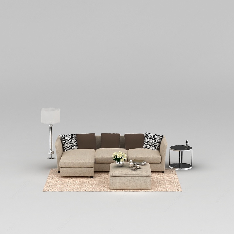客厅布艺组合沙发3D模型