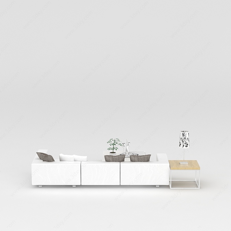 现代客厅白色组合沙发3D模型