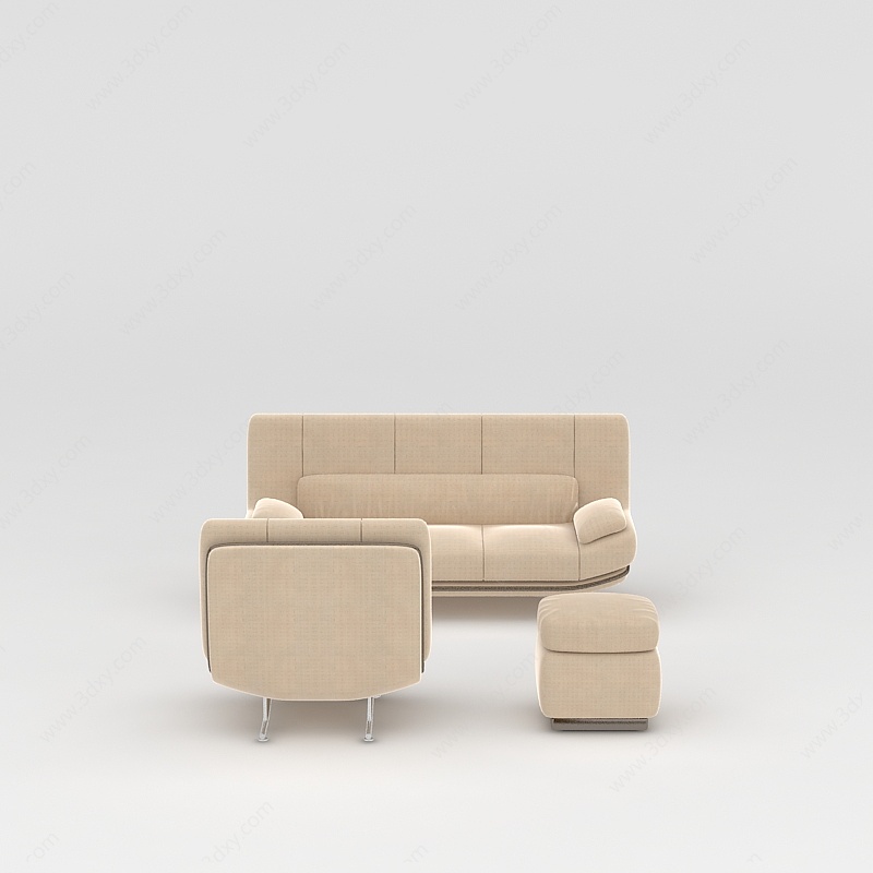 现代米色真皮沙发组合3D模型