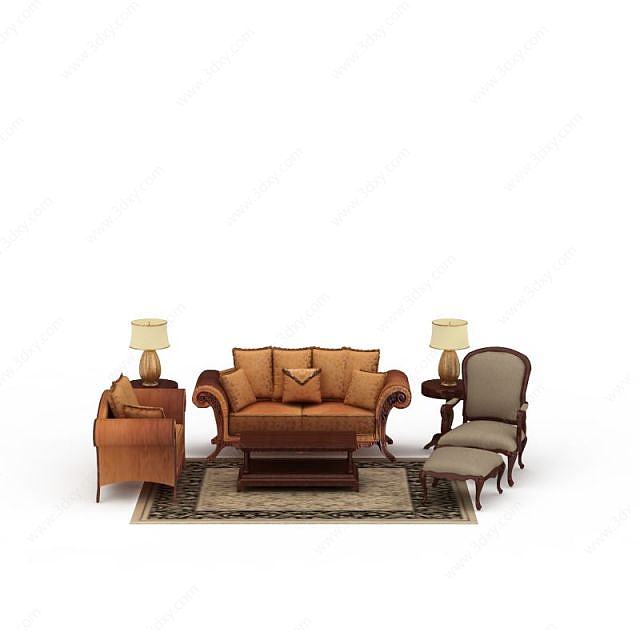 欧式贵妃椅沙发茶几3D模型
