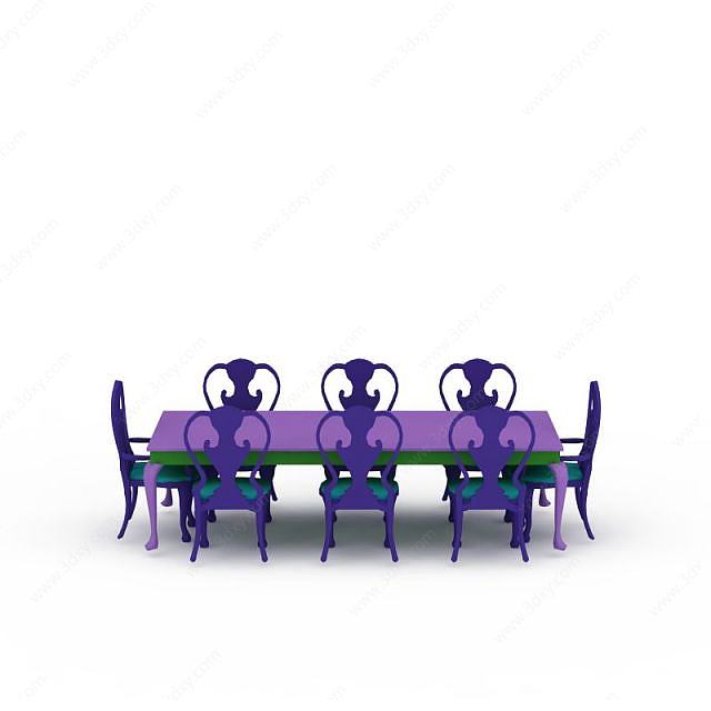 紫色餐桌椅子3D模型
