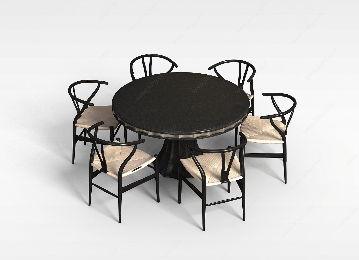 圆形大餐桌餐椅组合3D模型