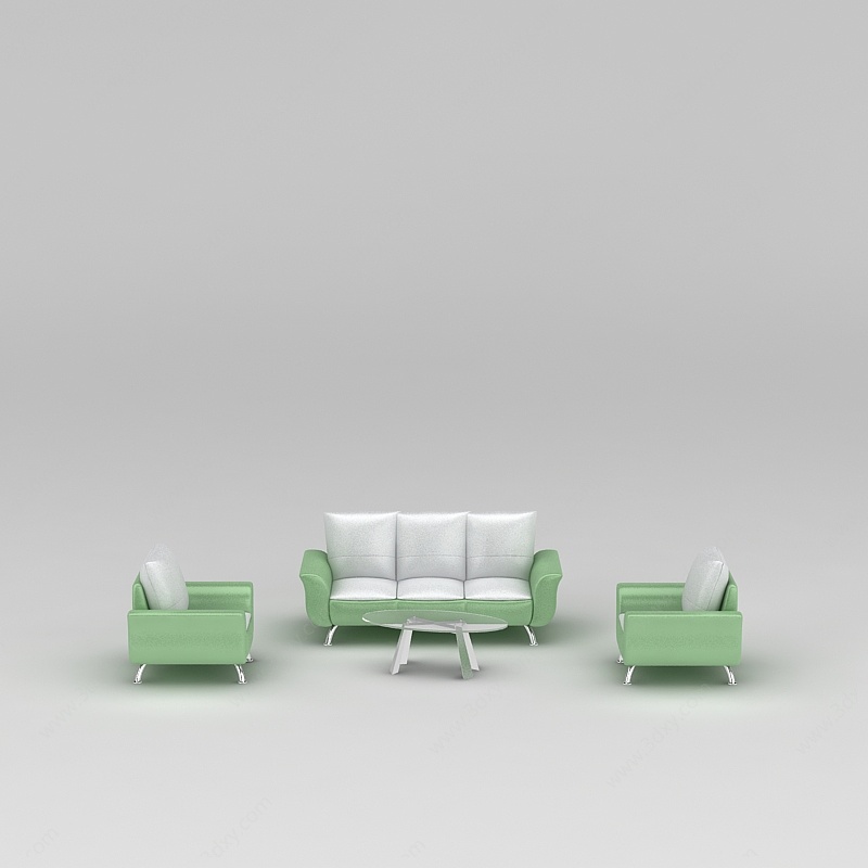绿色真皮沙发茶几组合3D模型