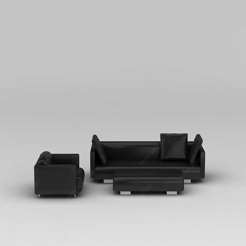 现代黑色真皮沙发组合3D模型