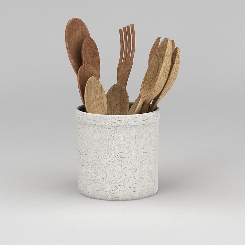 现代木质餐具3D模型