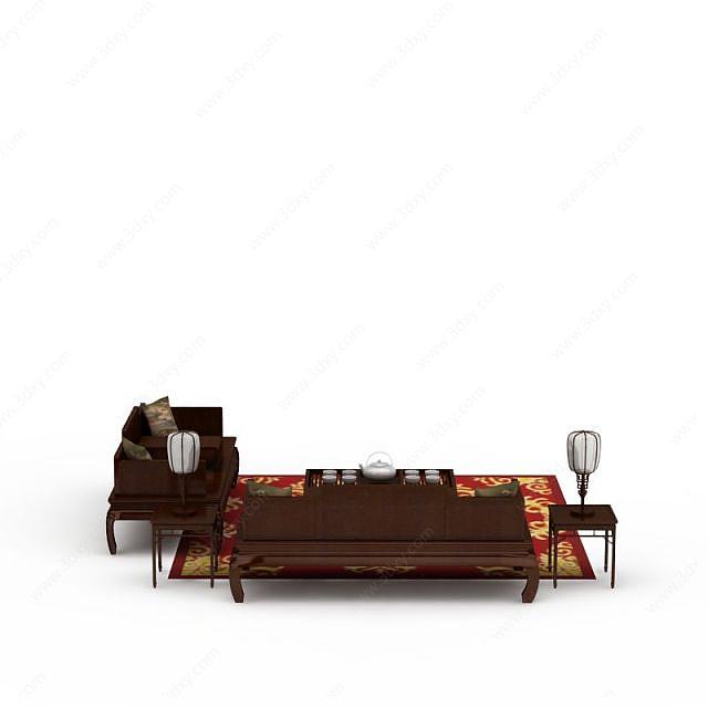 中式红木沙发茶几3D模型