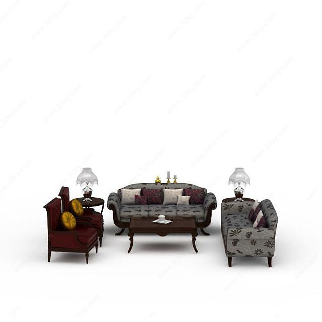 混搭风格客厅组合沙发3D模型