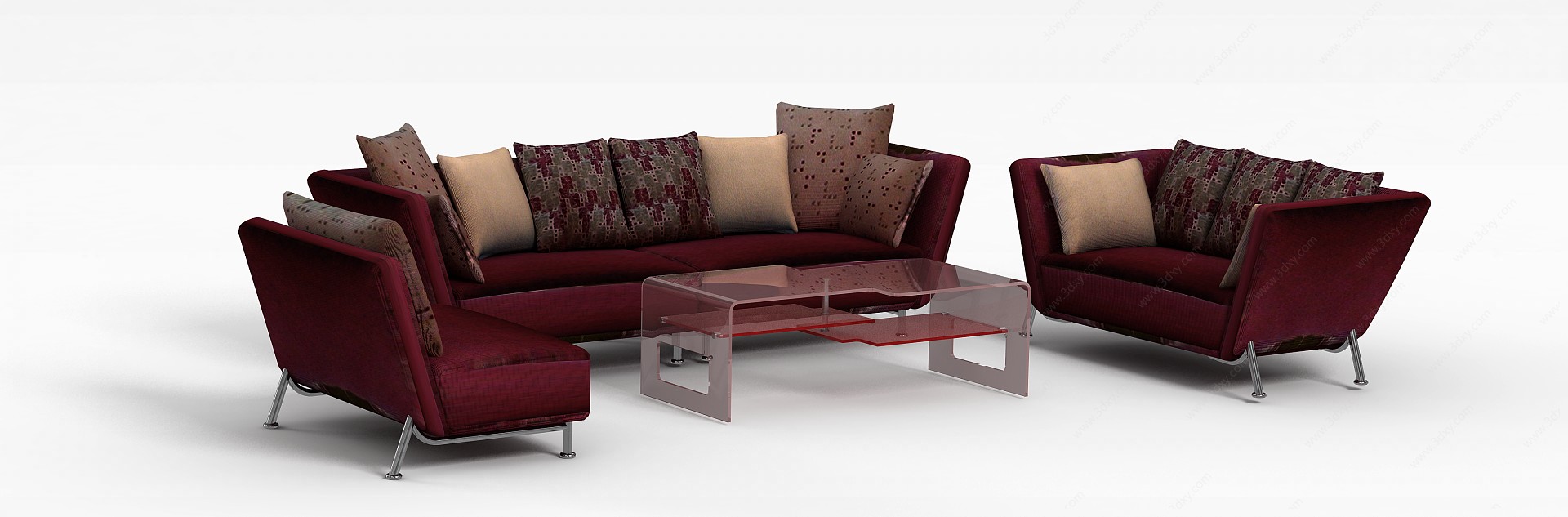 客厅粉色组合沙发3D模型