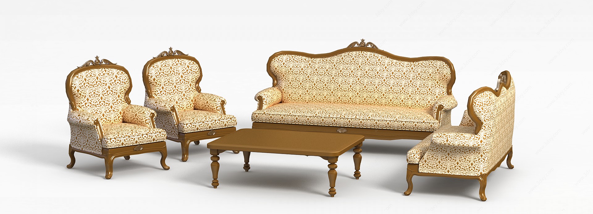 欧式实木软靠沙发茶几3D模型