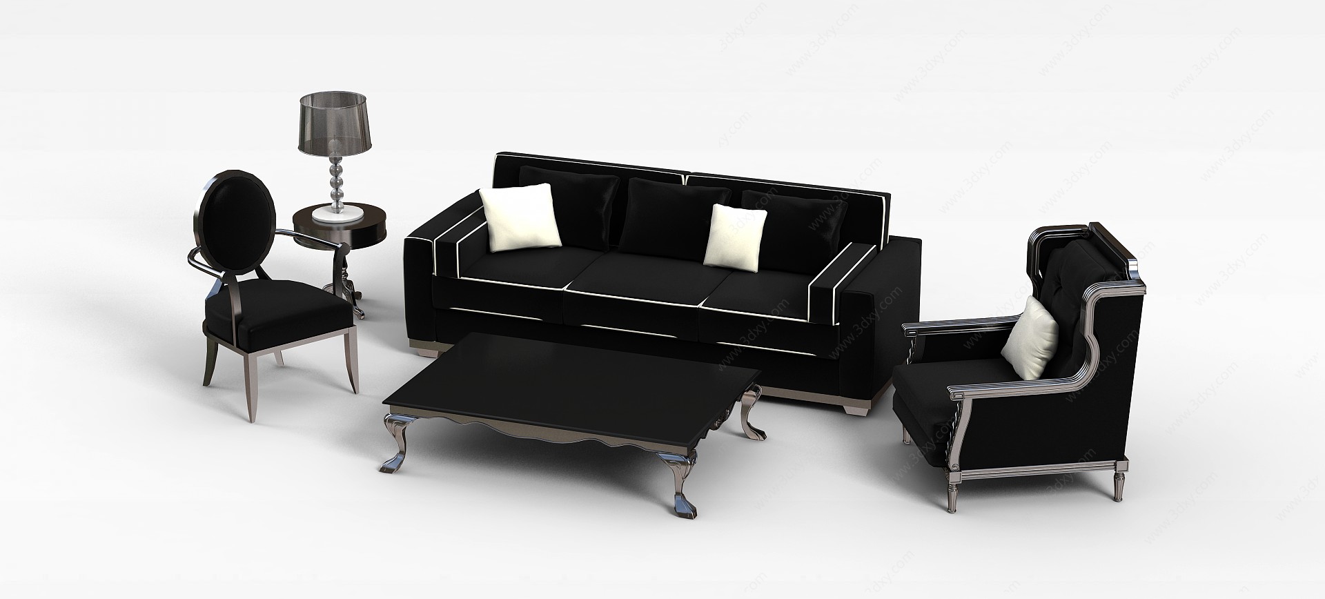 现代黑色布艺组合沙发3D模型