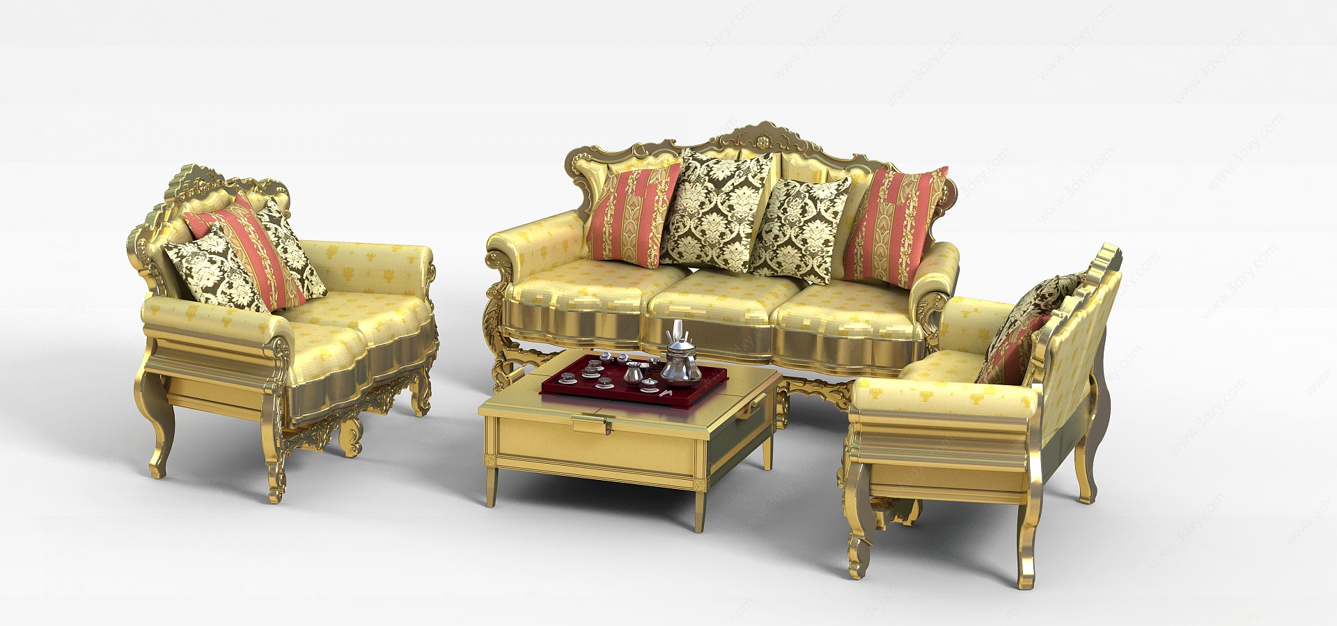 豪华欧式金色组合沙发3D模型