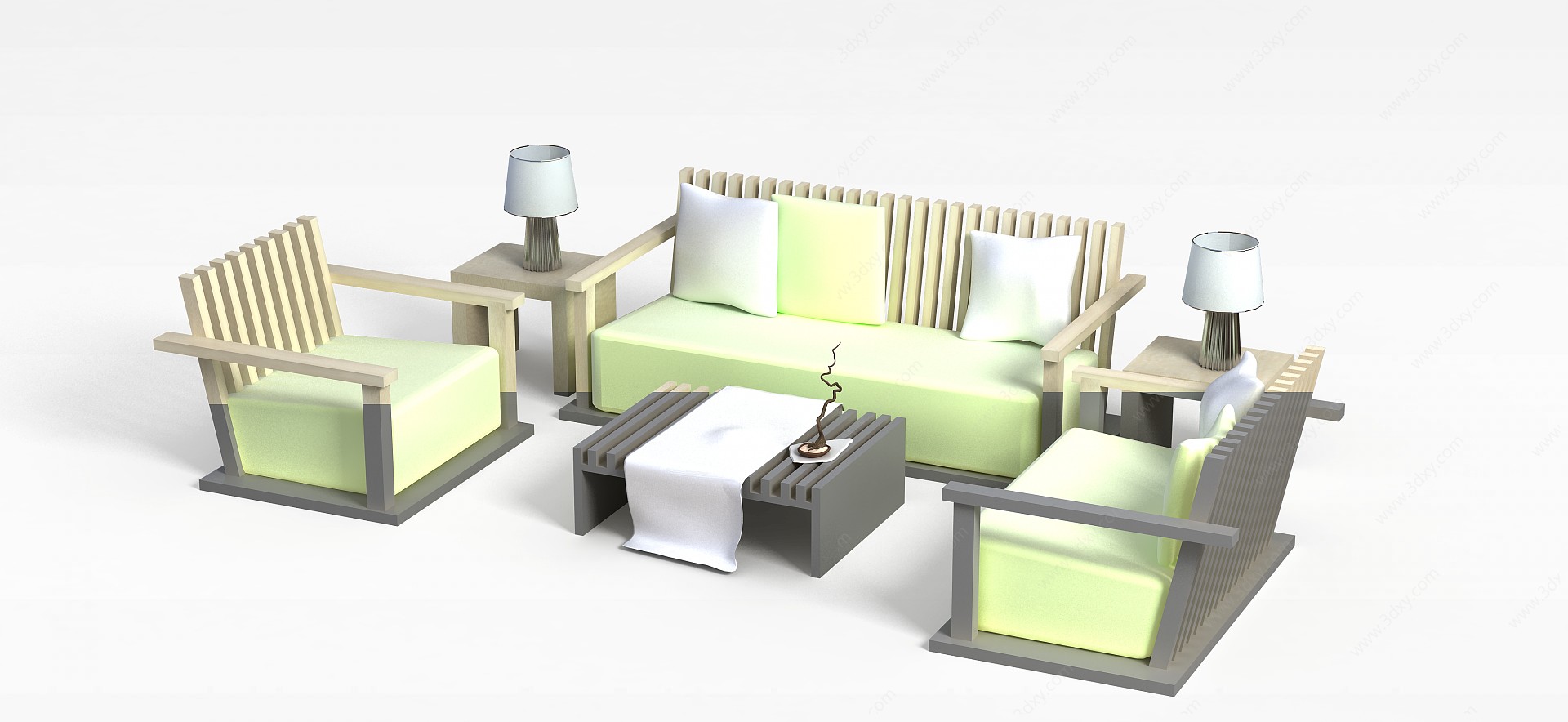 欧式实木沙发茶几组合3D模型