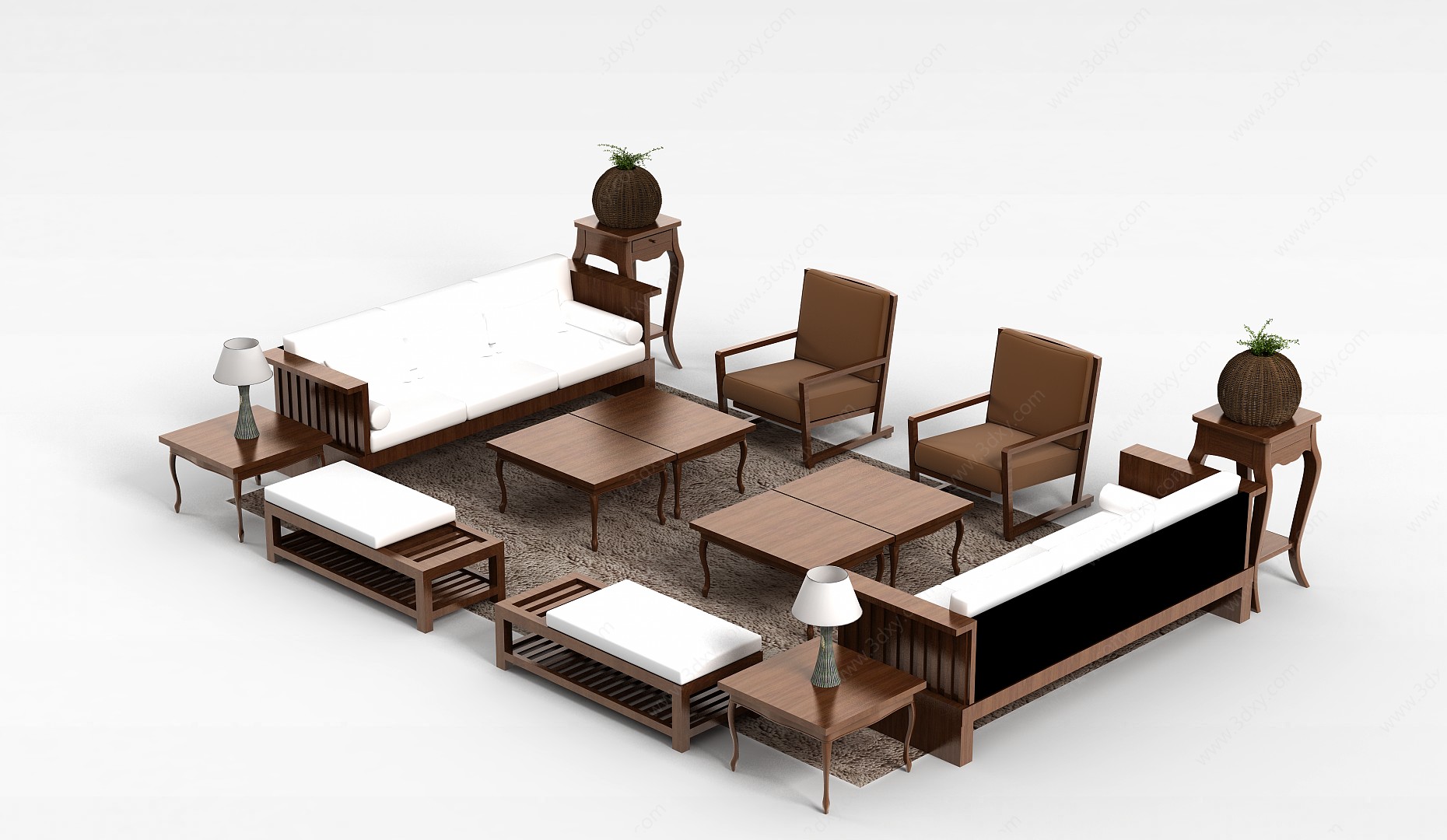 高档中式实木沙发茶几组合3D模型