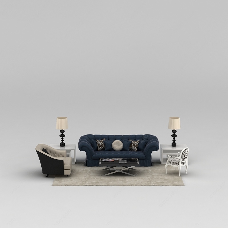 欧式软包布艺组合沙发3D模型
