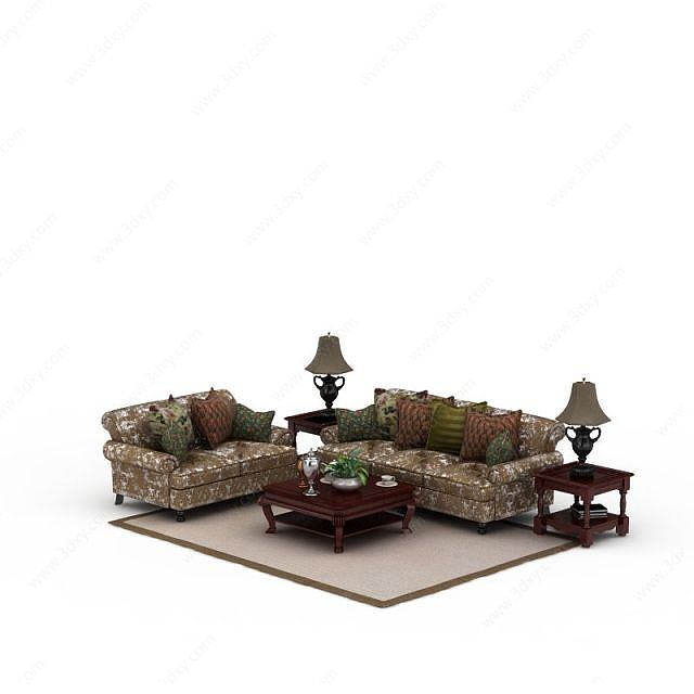 现代印花布艺组合沙发3D模型