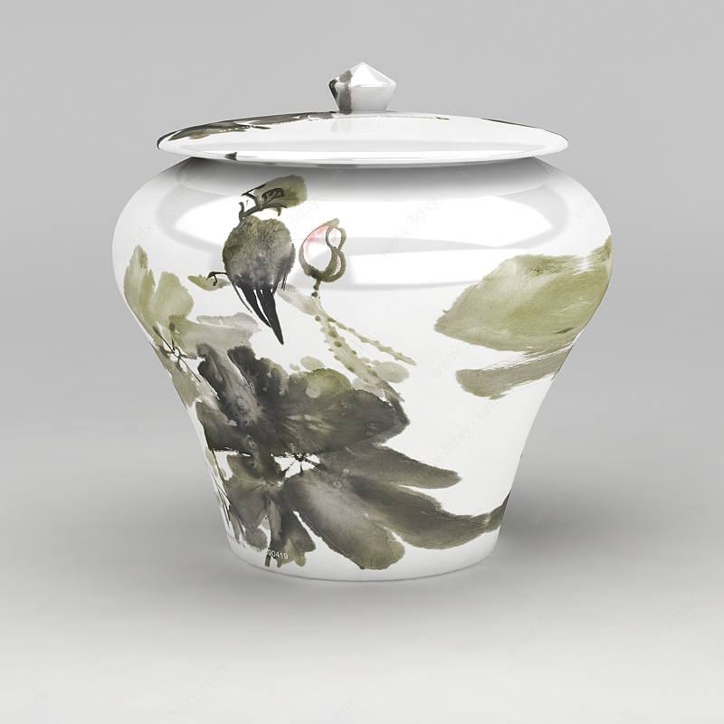 中国风水墨画陶瓷罐子3D模型
