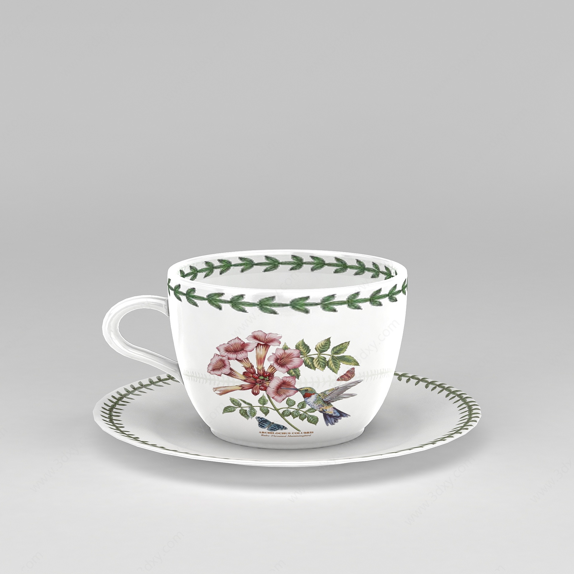 中式印花陶瓷茶杯摆件3D模型