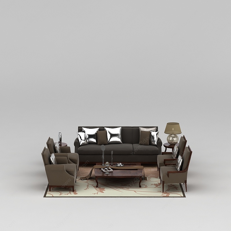 欧式高档布艺组合沙发3D模型
