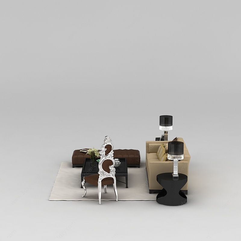 现代欧式客厅沙发组合3D模型