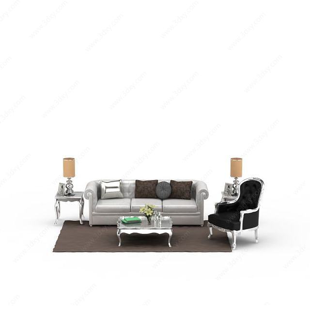 欧式家装沙发茶几组合3D模型