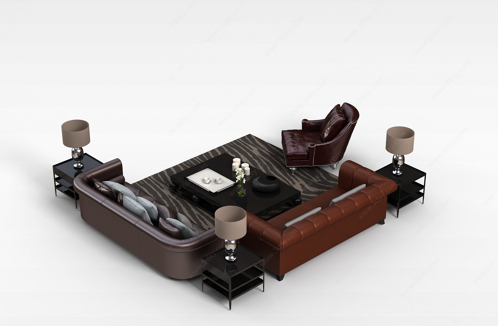 欧式软包沙发茶几组合3D模型
