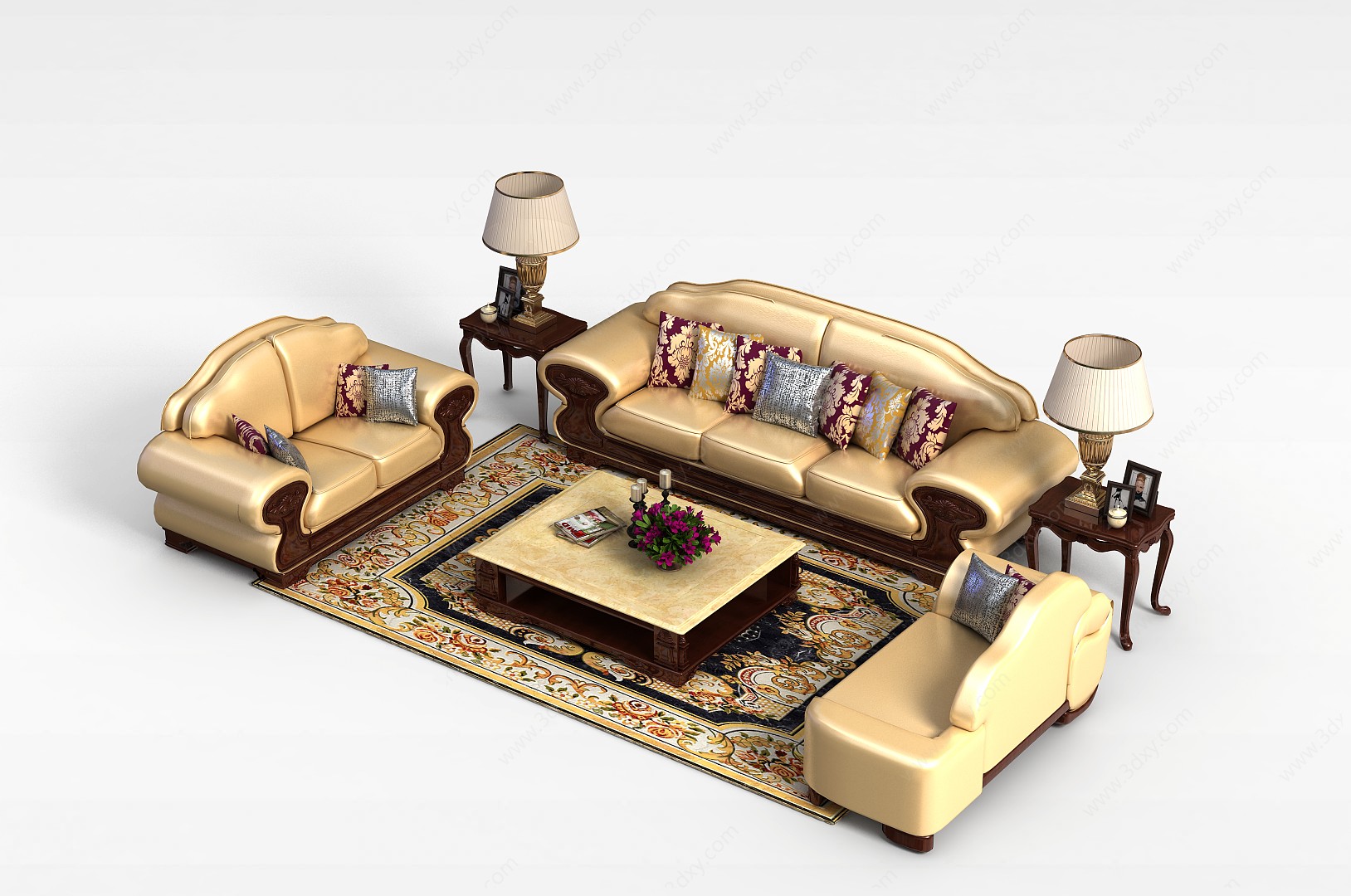 欧式豪华金色组合沙发3D模型
