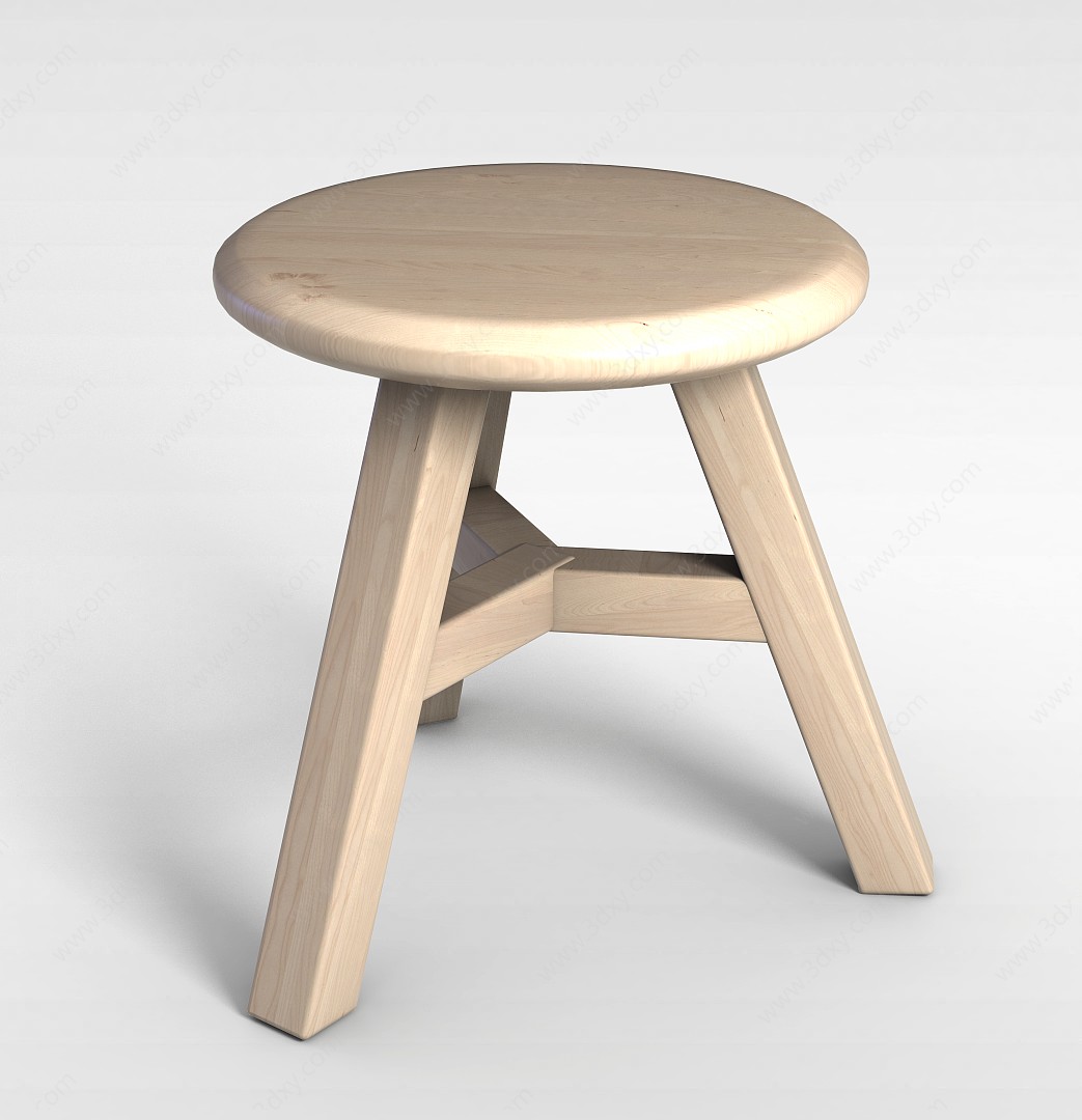 现代实木三角椅圆几3D模型