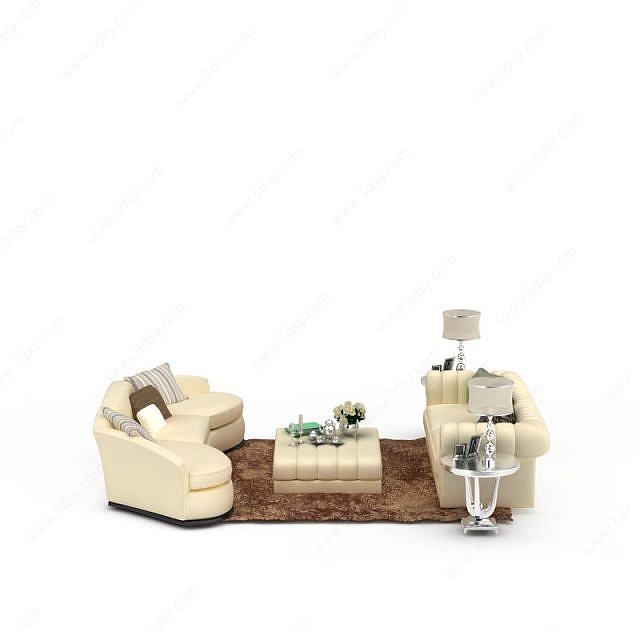 欧式米色软包组合沙发3D模型