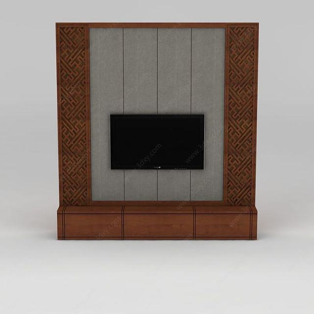 现代实木雕花电视柜3D模型