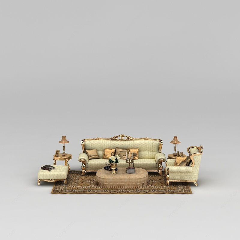 现代豪华欧式组合沙发3D模型