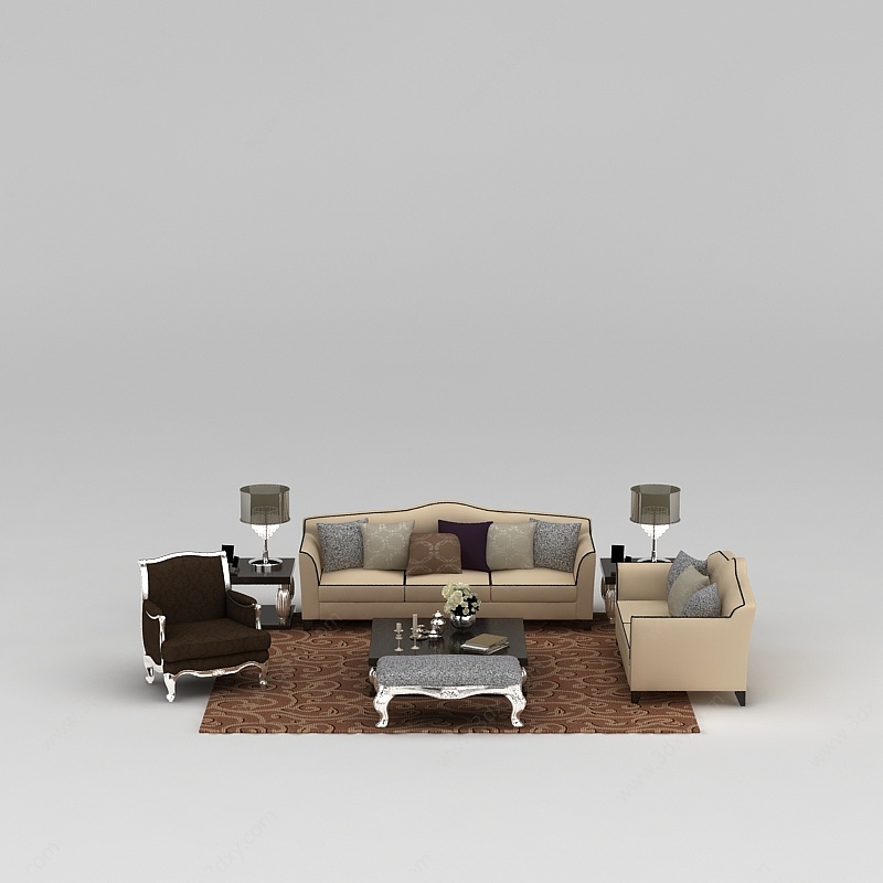 欧式客厅沙发座椅组合3D模型