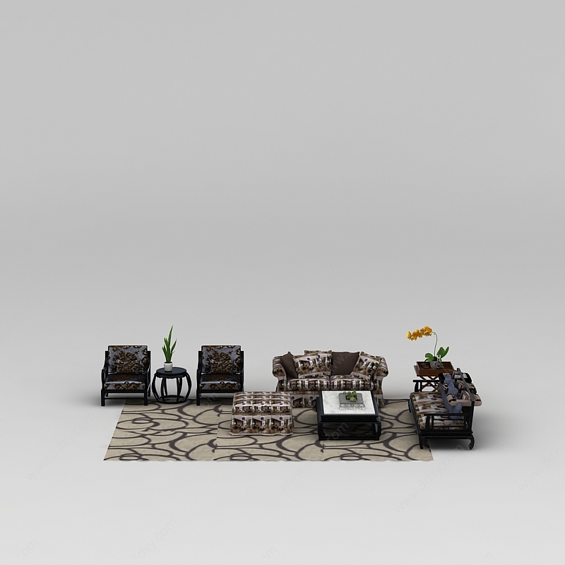 中式客厅组合沙发3D模型
