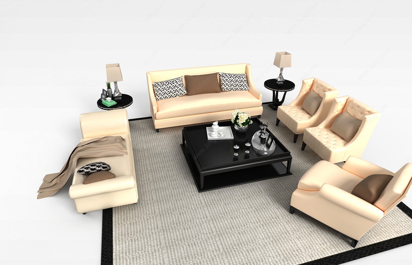 现代欧式客厅组合沙发3D模型