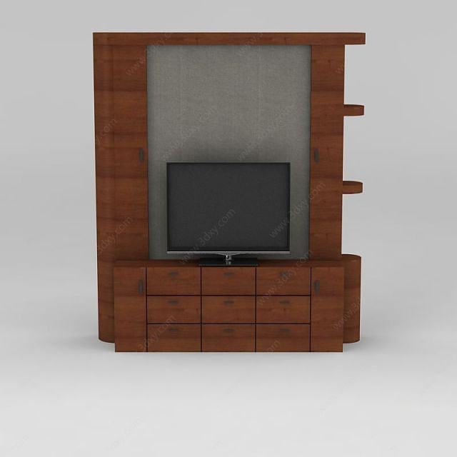 小型实木电视柜3D模型