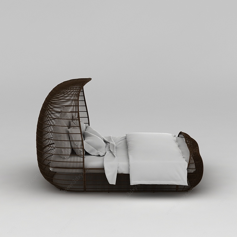 创意编织格子双人床3D模型