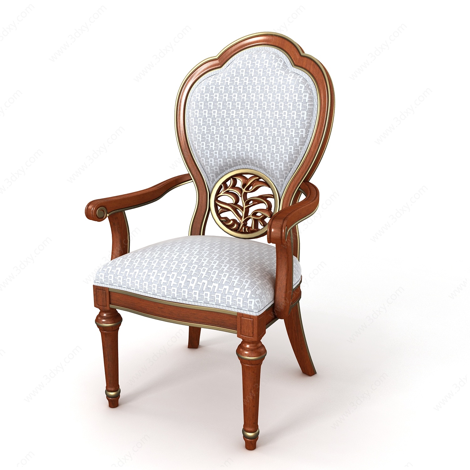 现代实木雕花休闲椅3D模型