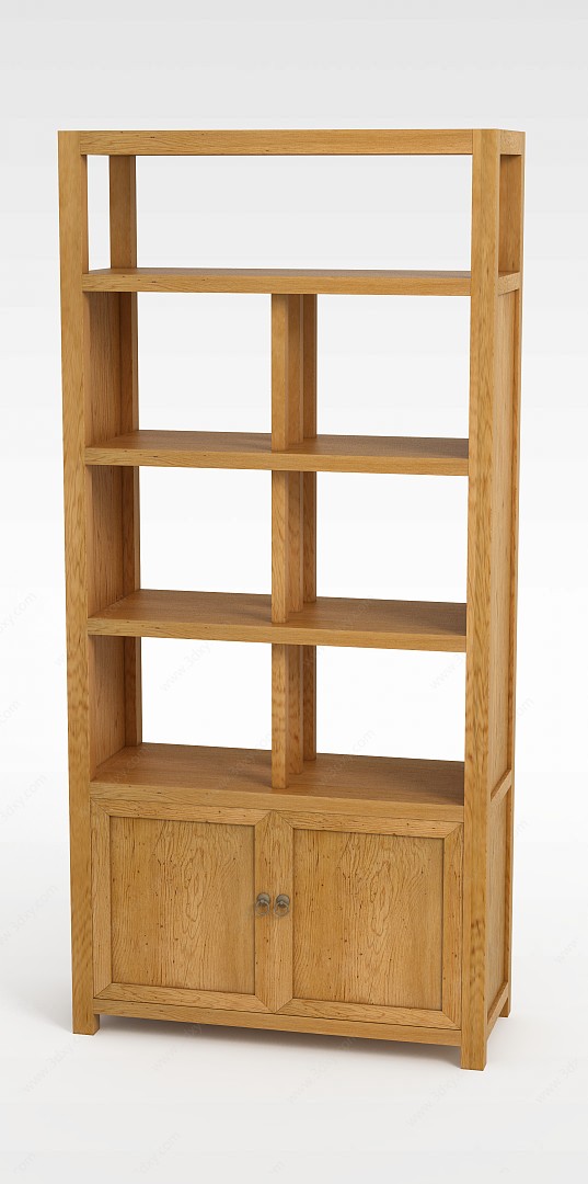 简约中式实木书架储物架3D模型