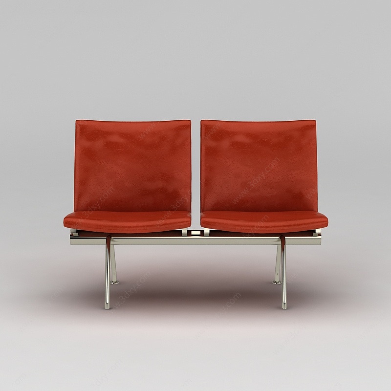 现代橘色双人休闲椅3D模型
