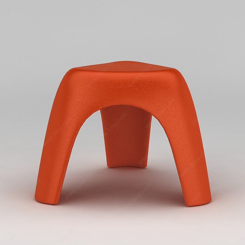 现代橙色塑料板凳3D模型
