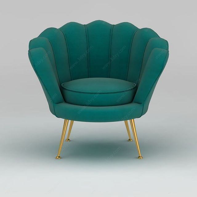 现代蓝色布艺单人沙发3D模型