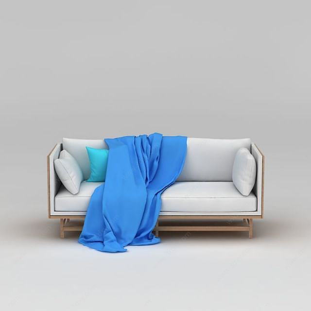 现代北欧风格白色布艺沙发3D模型