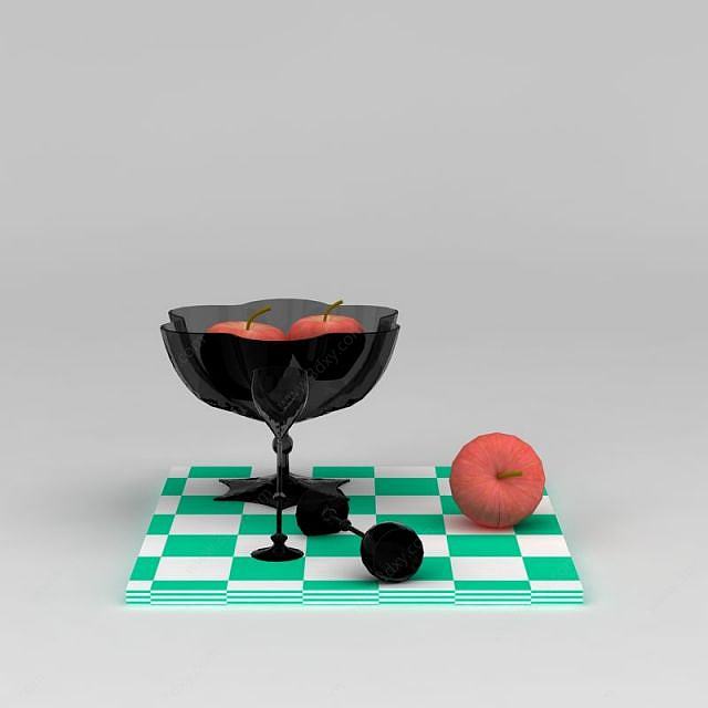 果盘苹果高脚杯组合3D模型